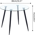 Round Dining Table 80CM with Tempered Glass Top