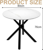 Round Dining Table with Marble-Effect Top and Metal