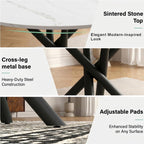 Round Dining Table with Marble-Effect Top and Metal