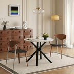 Round Dining Table with Marble-Effect Top and Metal