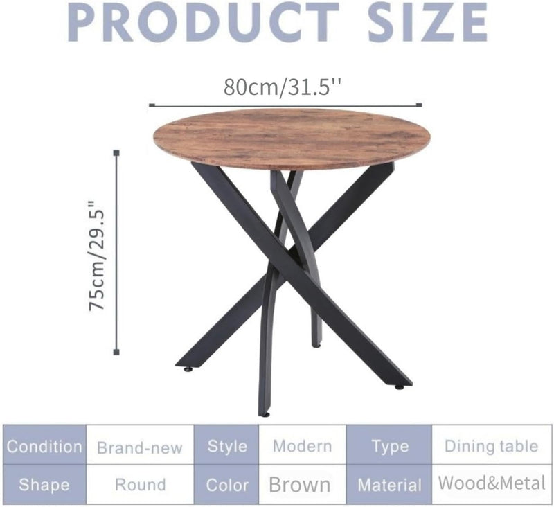 Round Dining Table Wooden 80CM Retro Kitchen