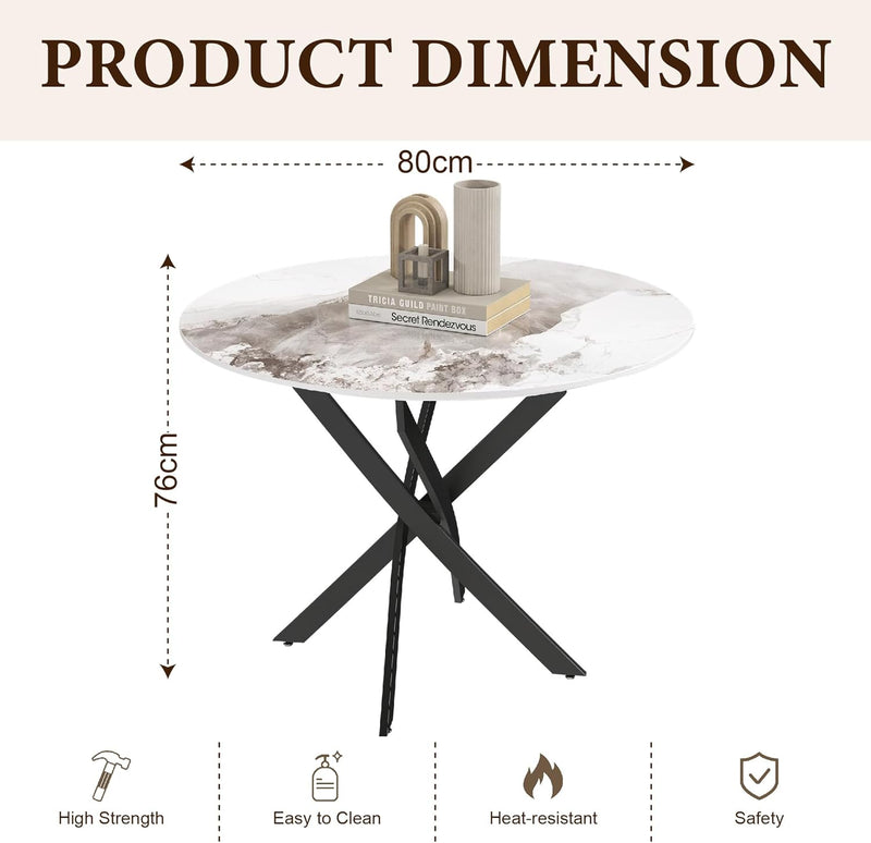 Round Dining Table Wooden 80CM Retro Kitchen