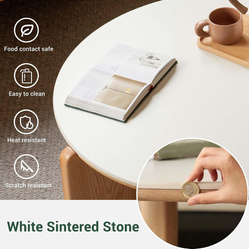 Round End Table with Sintered Stone Top Solid