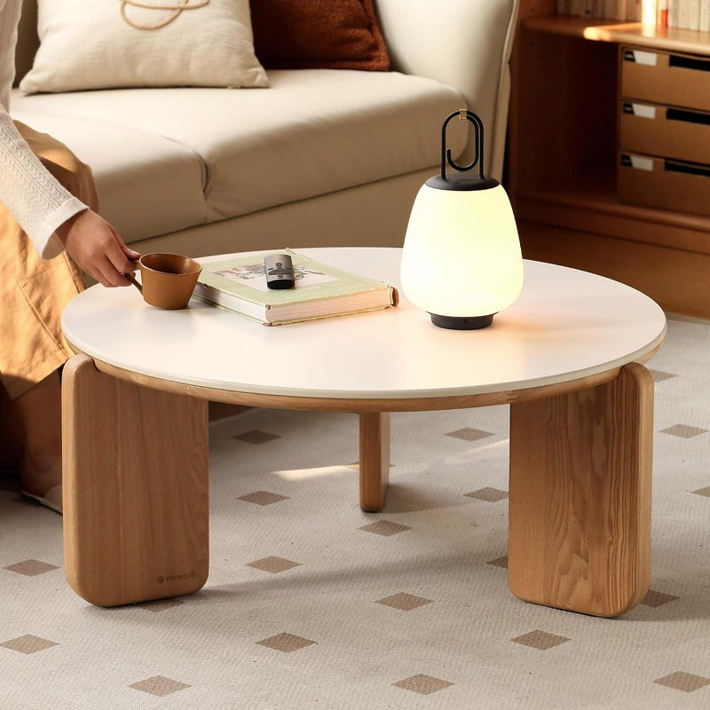 Round End Table with Sintered Stone Top Solid