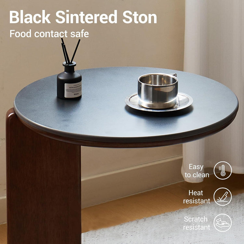 Round End Table with Sintered Stone Top Solid