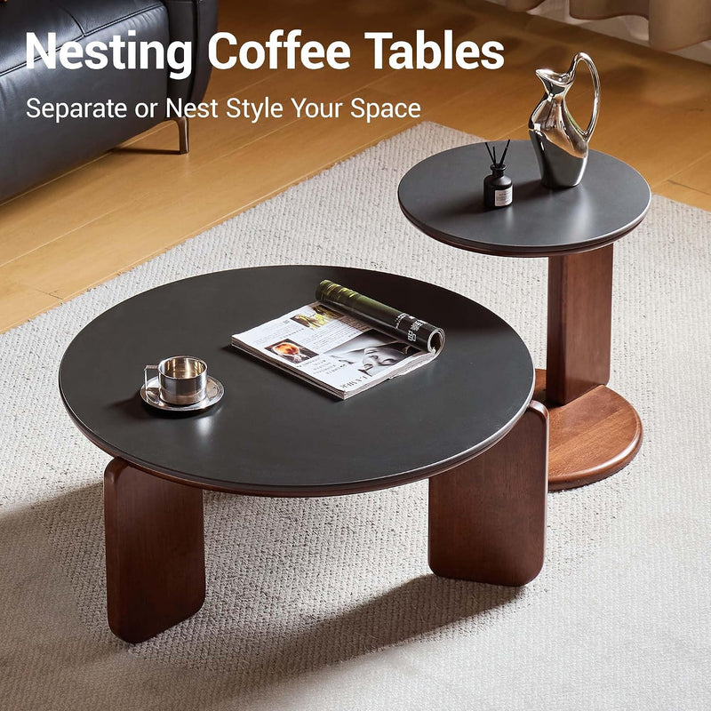 Round End Table with Sintered Stone Top Solid