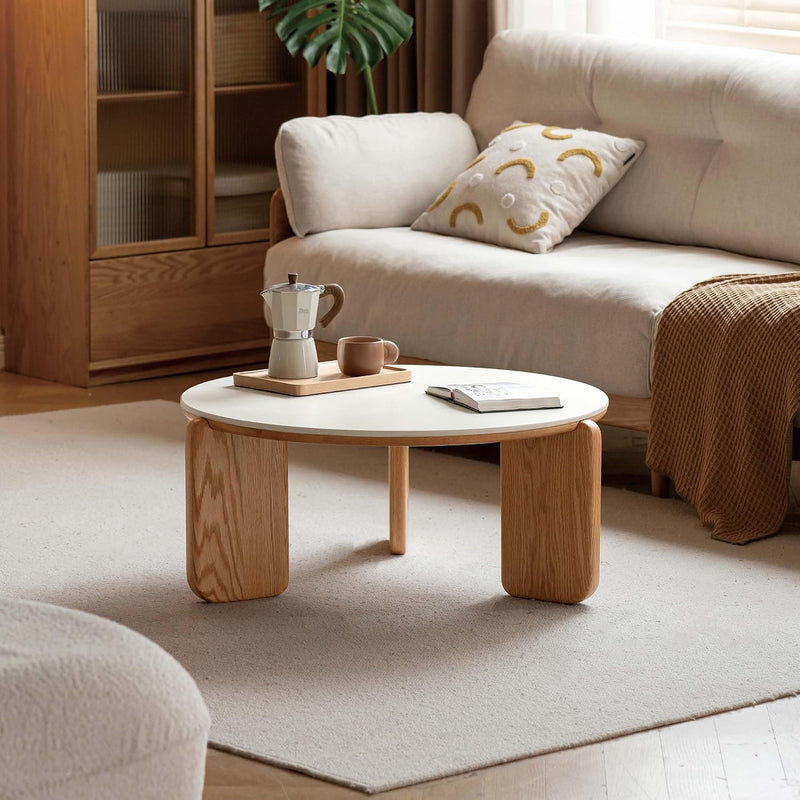 Round End Table with Sintered Stone Top Solid