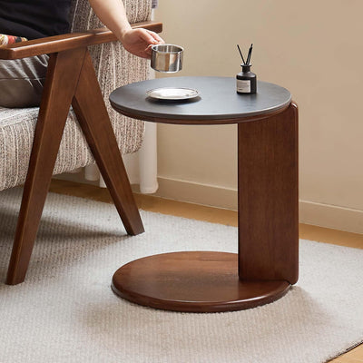 Round End Table with Sintered Stone Top Solid
