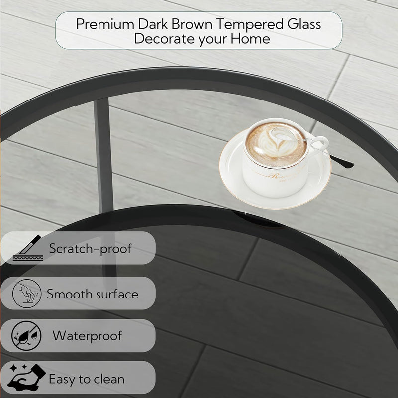 Round Glass Coffee Tables for Living Room 2-Tier