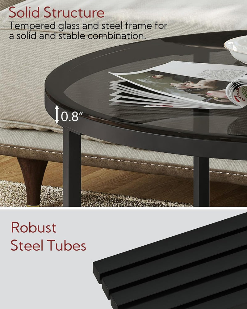 Round Glass Coffee Tables for Living Room 2-Tier