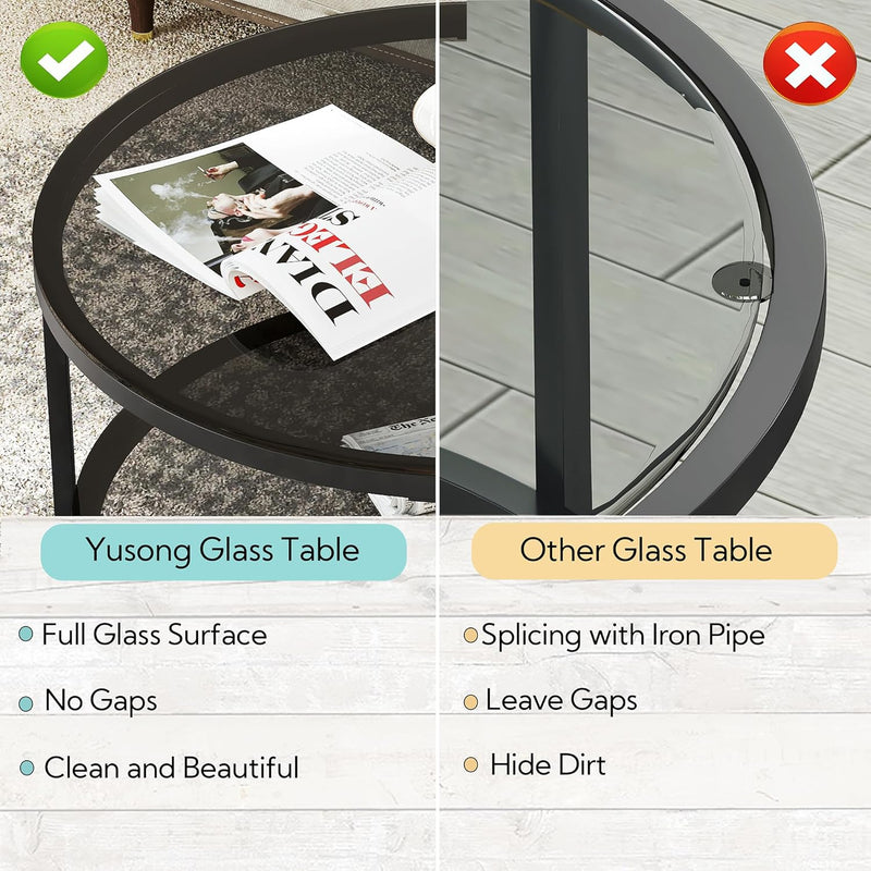 Round Glass Coffee Tables for Living Room 2-Tier