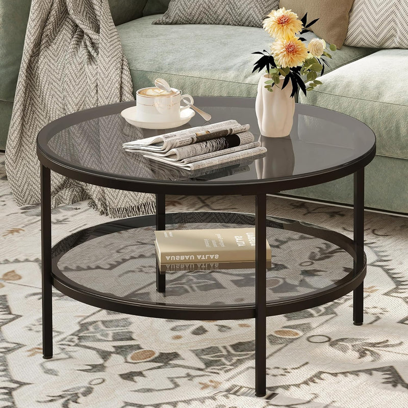 Round Glass Coffee Tables for Living Room 2-Tier