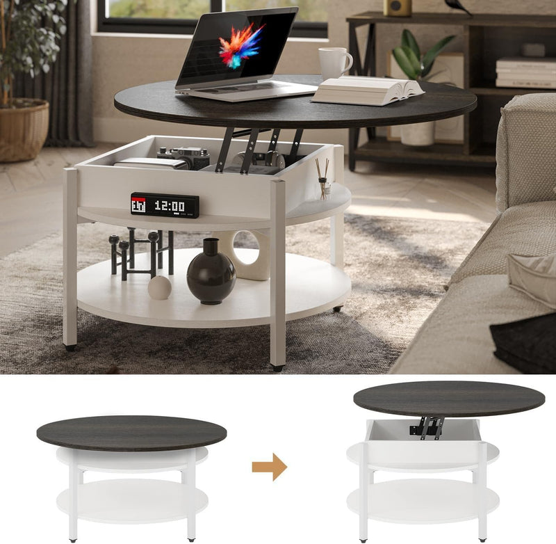 68CM Rustic Round Lift Top Coffee Table