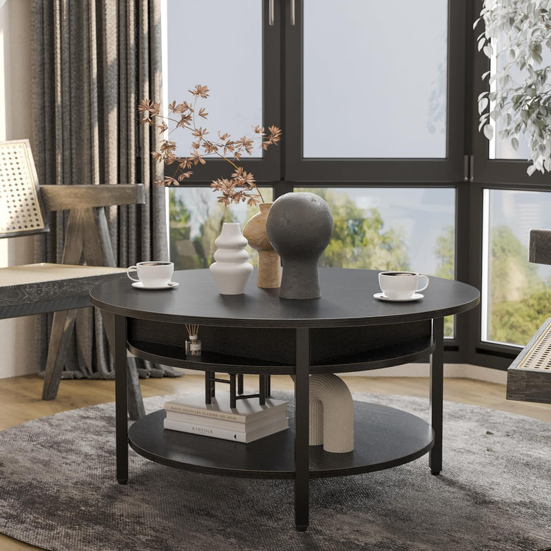 68CM Rustic Round Lift Top Coffee Table