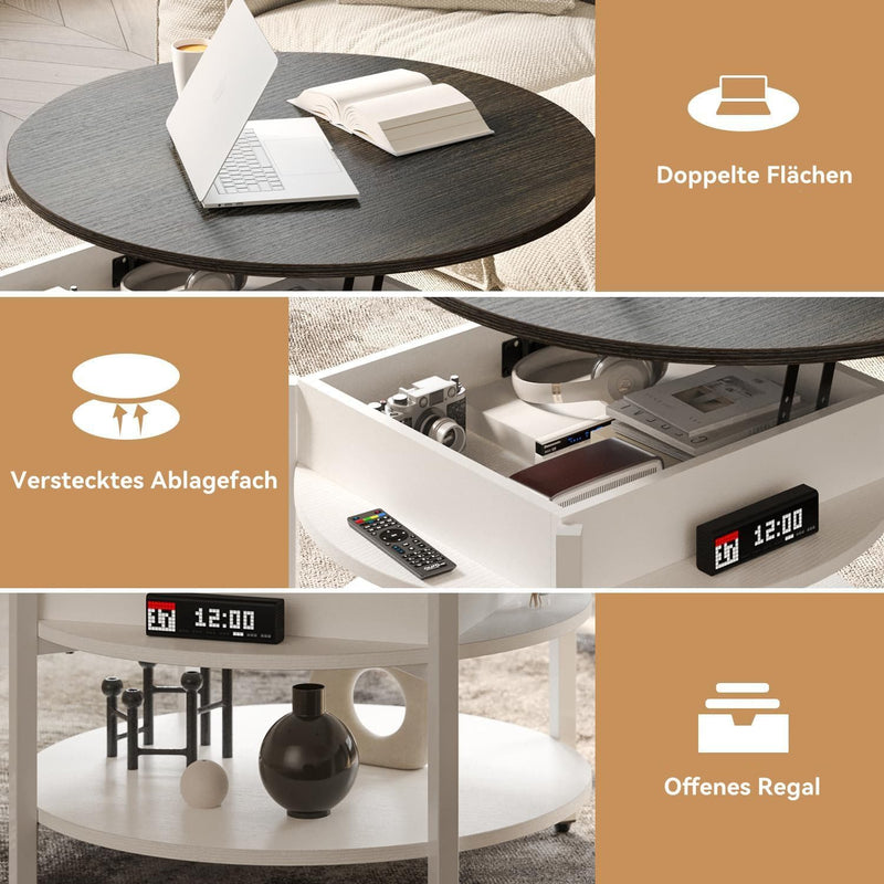 68CM Rustic Round Lift Top Coffee Table
