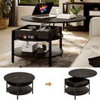 68CM Rustic Round Lift Top Coffee Table