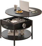 68CM Rustic Round Lift Top Coffee Table