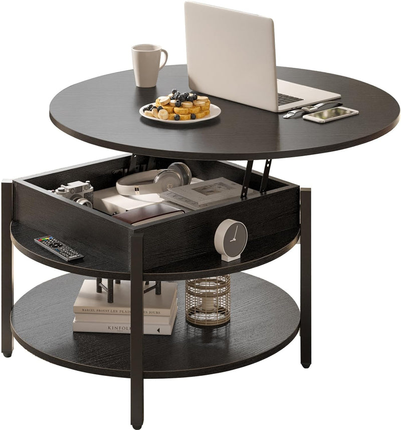 68CM Rustic Round Lift Top Coffee Table