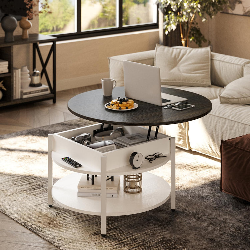 68CM Rustic Round Lift Top Coffee Table