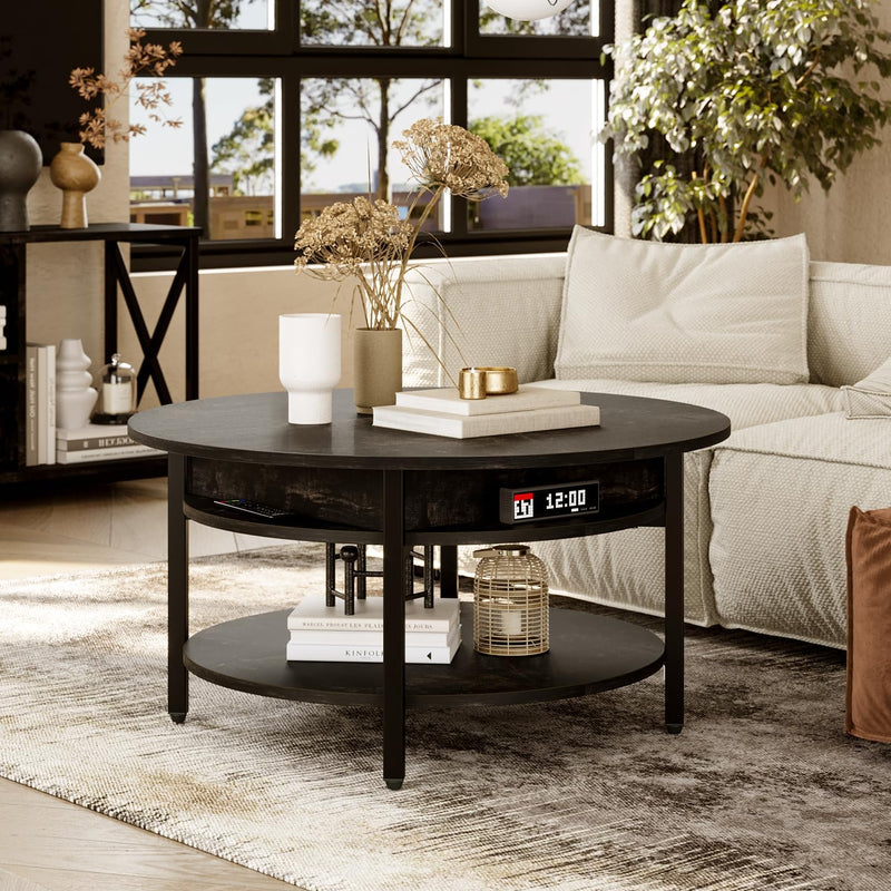 68CM Rustic Round Lift Top Coffee Table