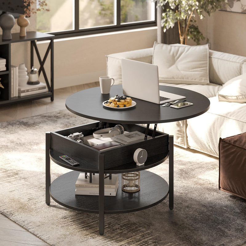 68CM Rustic Round Lift Top Coffee Table