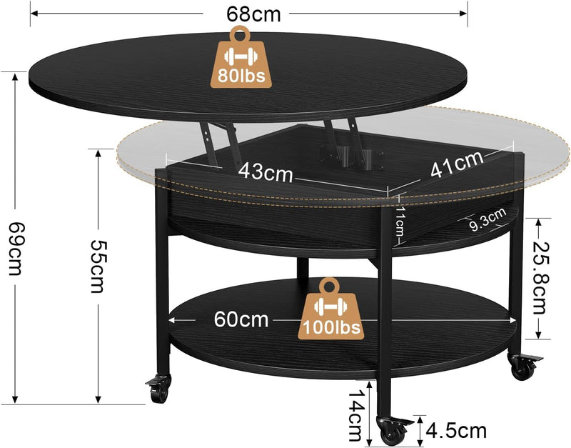 Espresso Round Lift Top Coffee Table with Lockable