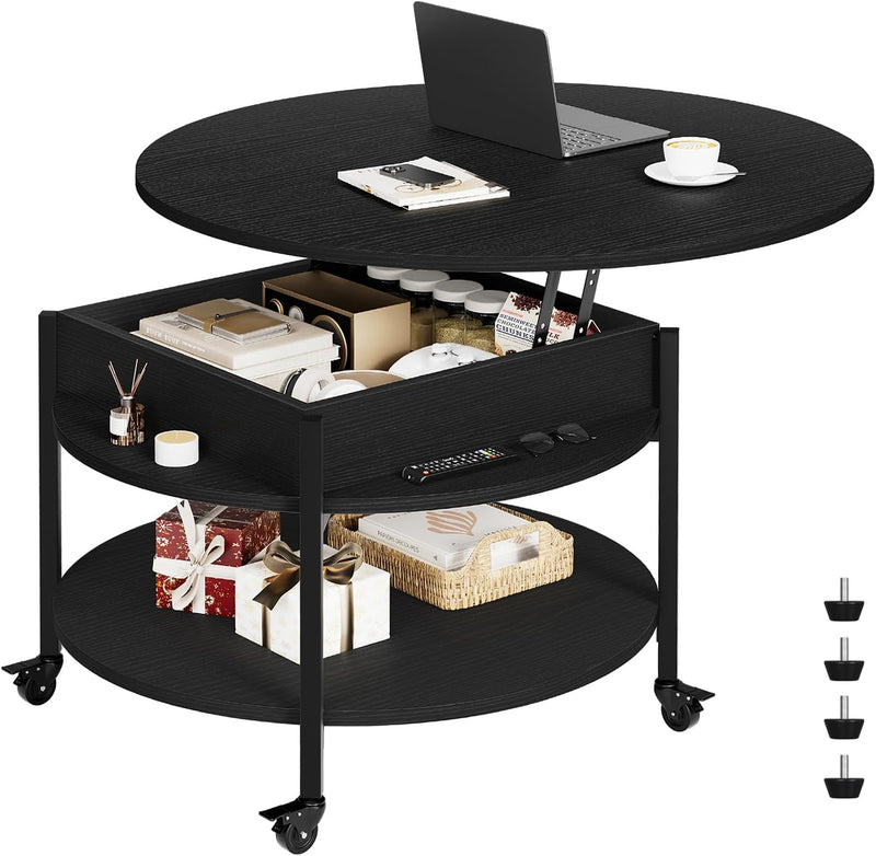 Espresso Round Lift Top Coffee Table with Lockable
