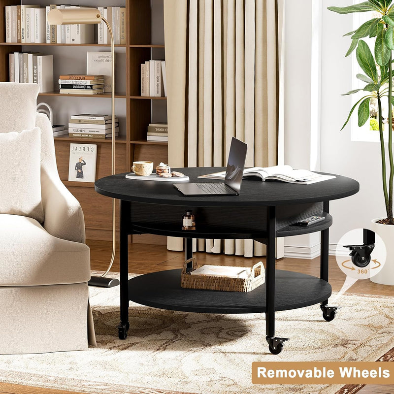 Espresso Round Lift Top Coffee Table with Lockable
