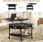 Espresso Round Lift Top Coffee Table with Lockable