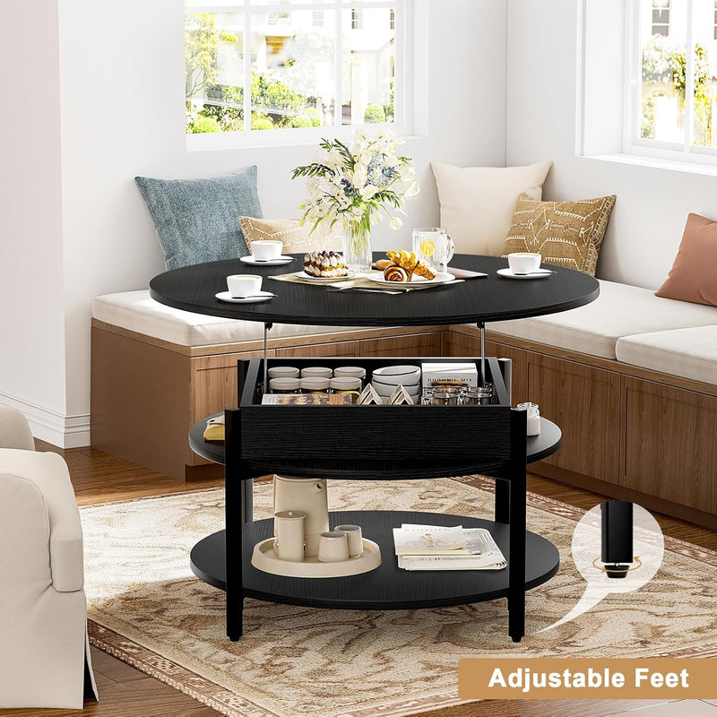 Espresso Round Lift Top Coffee Table with Lockable