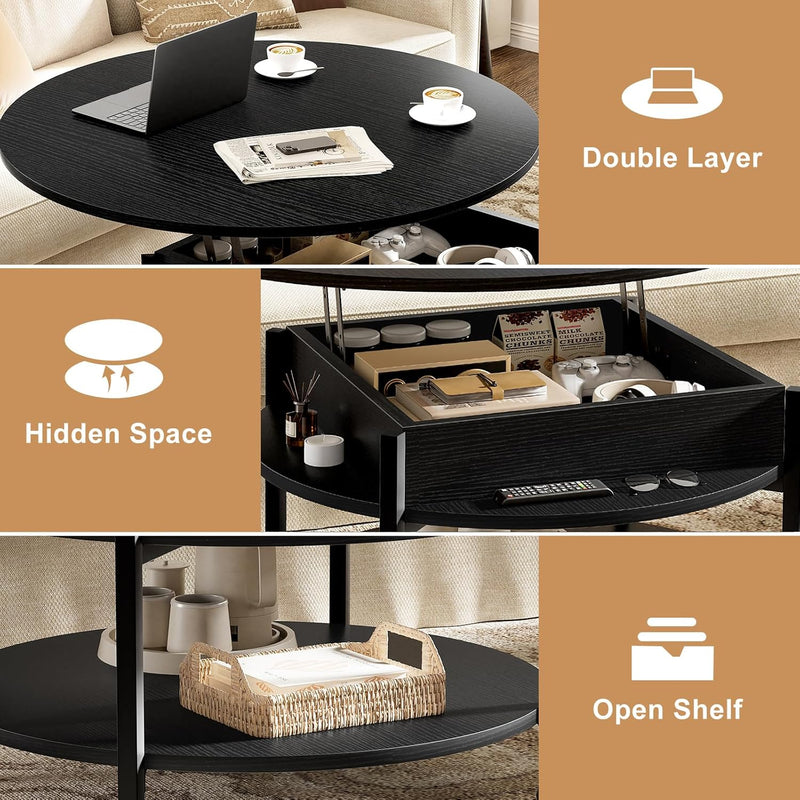 Espresso Round Lift Top Coffee Table with Lockable