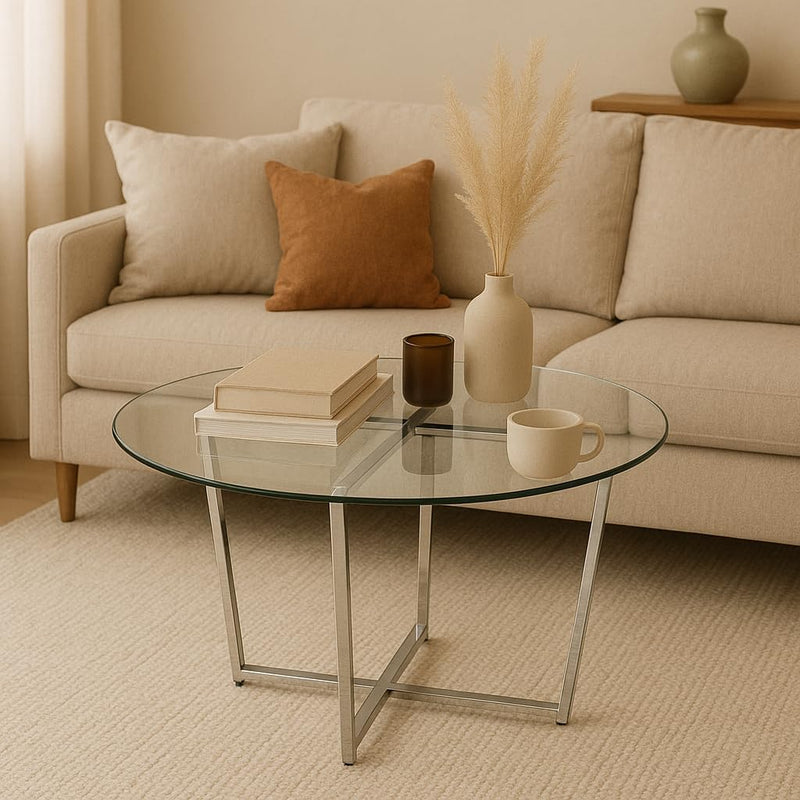 Round Metro Glass Coffee Table Side Table