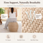 Round Natural Straw Pouf Ottoman Boho