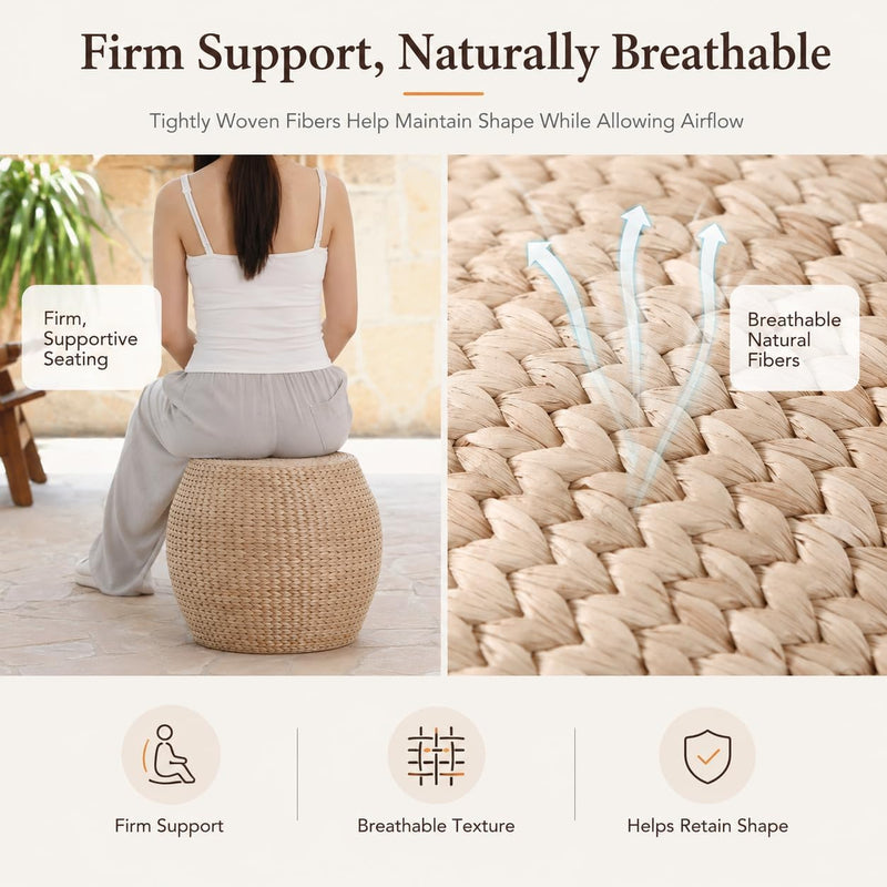 Round Natural Straw Pouf Ottoman Boho