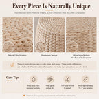 Round Natural Straw Pouf Ottoman Boho