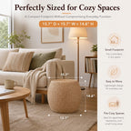 Round Natural Straw Pouf Ottoman Boho