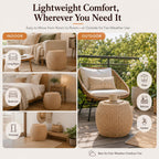 Round Natural Straw Pouf Ottoman Boho