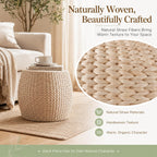 Round Natural Straw Pouf Ottoman Boho