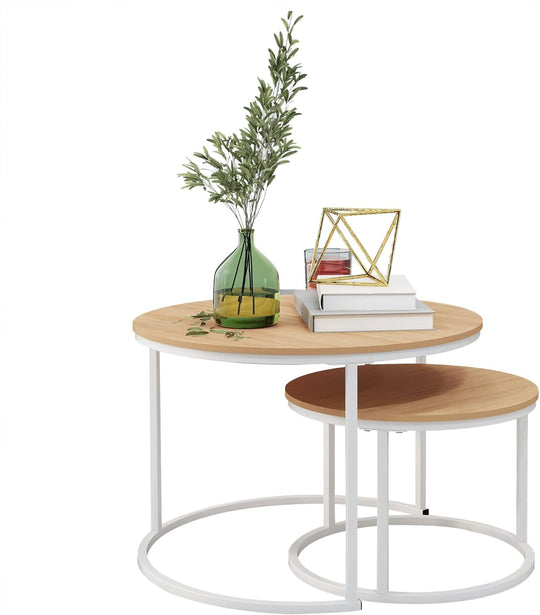 Round Nesting Coffee Table End for Living Room (Set of 2)