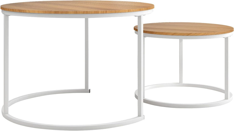 Round Nesting Coffee Table End Tables for Living (Set of 2)