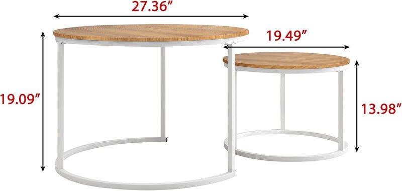 Round Nesting Coffee Table End Tables for Living (Set of 2)