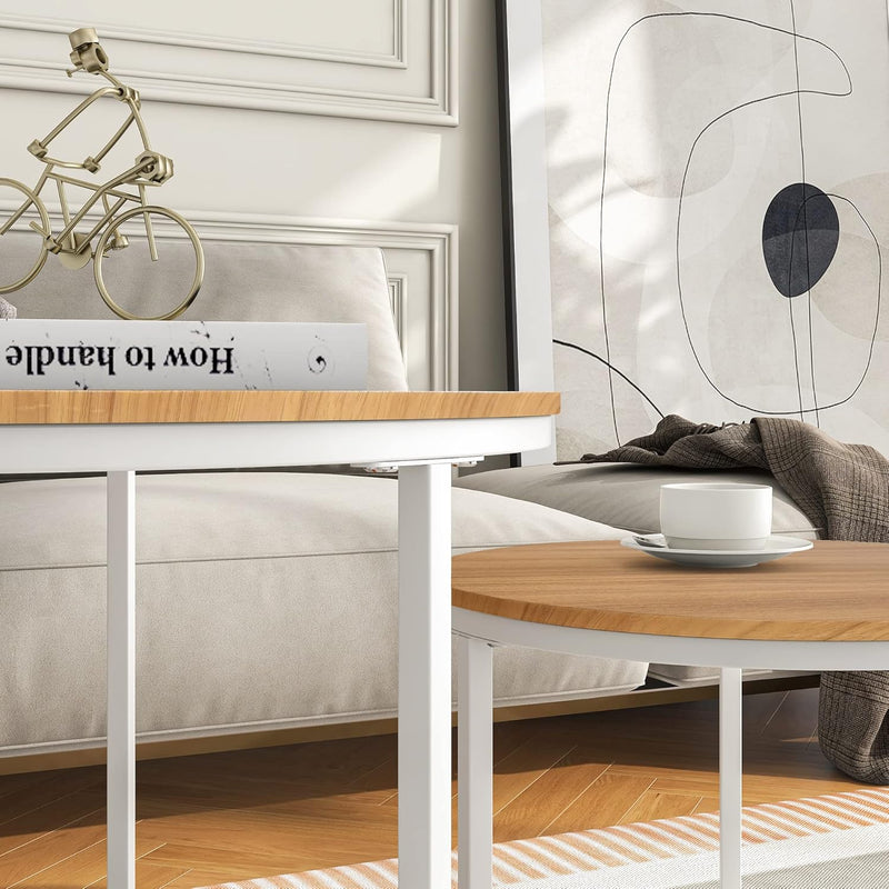 Round Nesting Coffee Table End Tables for Living (Set of 2)