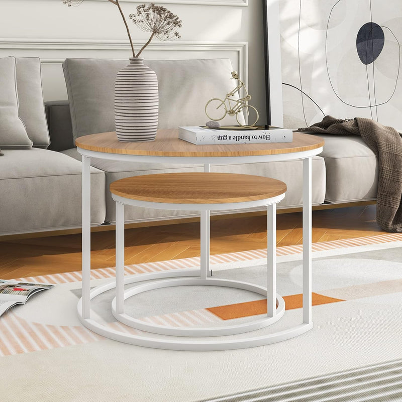 Round Nesting Coffee Table End Tables for Living (Set of 2)