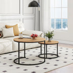 Round Nesting Coffee Table End Tables for Living (Set of 2)