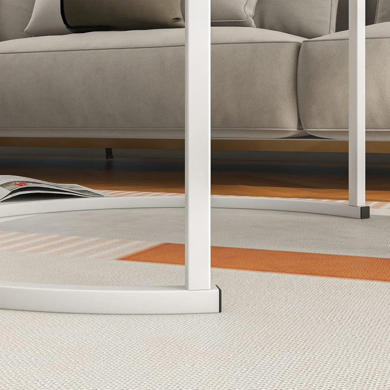 Round Nesting Coffee Table End Tables for Living (Set of 2)