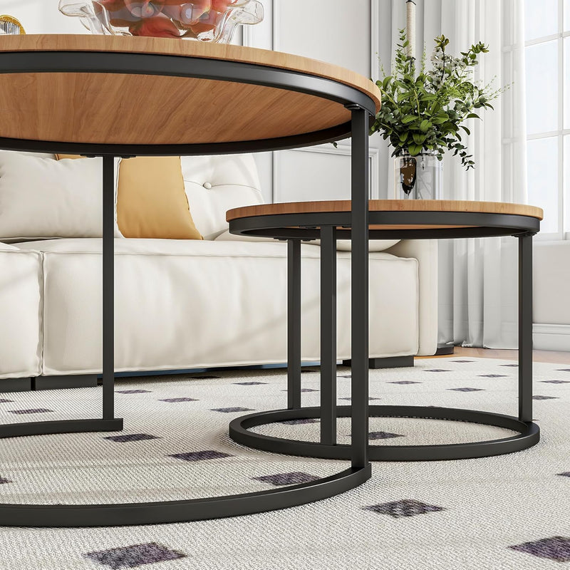 Round Nesting Coffee Table End Tables for Living (Set of 2)