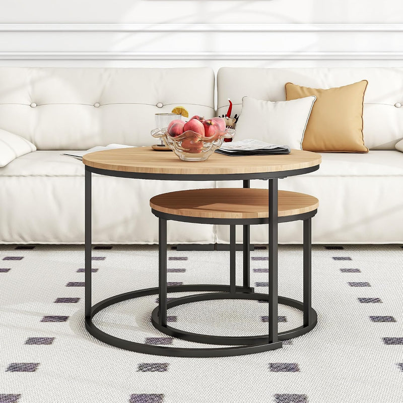 Round Nesting Coffee Table End Tables for Living (Set of 2)