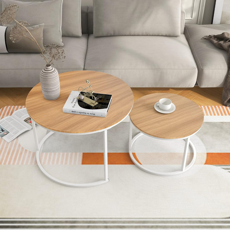 Round Nesting Coffee Table End Tables for Living (Set of 2)