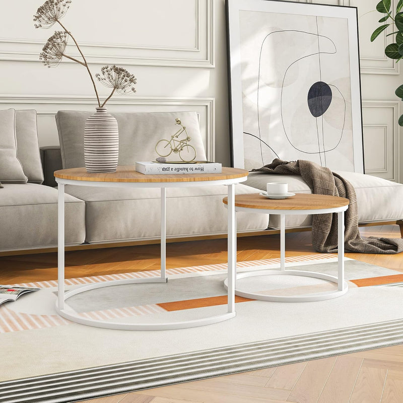 Round Nesting Coffee Table End Tables for Living (Set of 2)