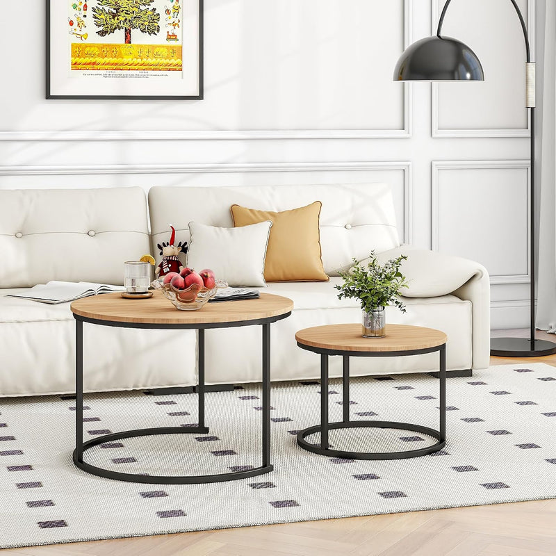 Round Nesting Coffee Table End Tables for Living (Set of 2)